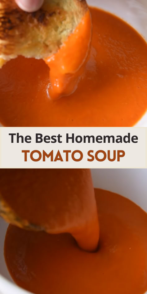 The best homemade tomato soup recipe – this roasted tomato basil soup is easy to make with fresh tomatoes, irresistibly creamy & bursting with flavor. It’s a healthy and cozy way to warm up on cold winter days. Canning Tomatoes Soup, Best Homemade Tomato Soup With Fresh Tomatoes, Diy Tomato Soup Fresh Tomatoes, Fresh Tomatoe Soup Recipe, Easy Fresh Tomato Soup, Homemade Condensed Tomato Soup, Home Made Tomatoe Soup Recipe, Tomato Soup Recipes With Fresh Tomatoes, Tomato Soup Roasted Tomatoes