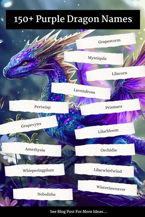 Names That Mean Dragon, Dragon Names Ideas, Dragon Names Generator, Dragon Display, Kawaii Names, Poem Inspo, Purple Dragons, Dragon Kingdom, Kingdom Names