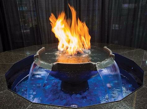 Fire Pit With Water Feature, Fire On Water, Fire Pit Insert, Diy Water Fountain, Fire Pit Landscaping, Diy Fountain, Pool Water Features, Concrete Bowl, Backyard Water Feature