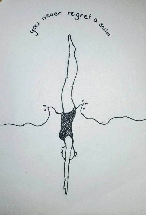 Freediver Drawing, How To Draw Someone Swimming, Wild Swimming Art, Swimming Drawing Easy, Swimming Tattoo Ideas Swimmers, Swimmer Drawing, Swimming Doodle, Swimming Sketch, Swim Drawing