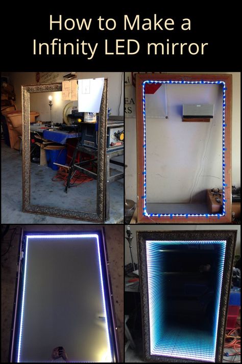 Have you got a big mirror that you don’t actually use? Why not turn it into an infinity LED mirror? See DIYer Brent Garrison's detailed guide to making an infinity mirror in this article. Infinity Mirror Table, Infinity Mirror Diy, Led Infinity Mirror, Lights Around Mirror, Infinity Table, Infinity Lights, Mirror Decor Ideas, Led Projects, Mirror Room