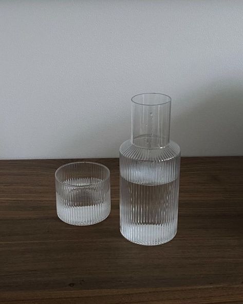 Ribbed Glassware Aesthetic, Glasswear Aesthetic, Carafe Aesthetic, Glass Water Carafe, Bedside Water, Bedside Carafe, Juice Pitcher, Water Carafe, Minimalist Beauty