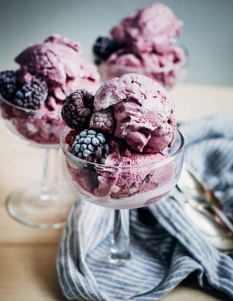 Mixed Berry No-Churn Ice Cream - Brooklyn Supper Blackberry Ice Cream Recipe, Berries Ice Cream, Blackberry Ice Cream, Ice Cream Recipes Machine, Blackberry Syrup, Gluten Free Ice Cream, Raspberry Ice Cream, Ice Cream Base, No Churn Ice Cream