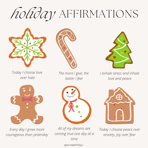 Positive affirmations for the holiday season December Affirmations Aesthetic, Winter Positive Quotes, Christmas Positivity, Winter Affirmations, December Affirmations, December Motivation, Holiday Affirmations, Quotes For Library, Supporting Quotes