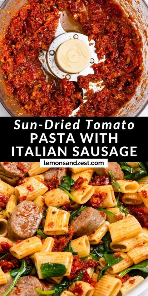 Sausage Sun Dried Tomato Pasta, Sausage Recipes Pasta, Pasta With Italian Sausage, Ricotta Pasta Bake, Italian Sausage Recipes Pasta, Breakfast Peanut Butter, Basil Pasta Salad, Italian Sausage Recipe, Dried Tomato Pasta