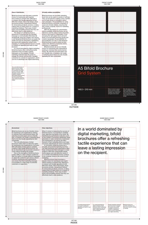 Bifold Brochure Grid System / Template for InDesign – with fold guides and visible grid Broadsheet Design Layout, Program Guide Design, A5 Layout Design, Book Grid Layout, Magazine Grid Layout, Swiss Grid Design, Modular Grid Layout, A5 Brochure Design, Grid System Design