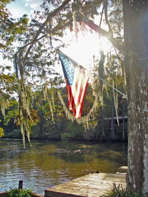 American flag in the sun water outdoors trees usa flag america Swamp People, Halloween Nails Diy, Flag Hanging, Lazy Afternoon, Independance Day, Southern Life, God Bless The Usa, I Love America, Proud To Be An American