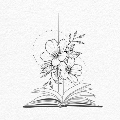 Open Book Floral Tattoo, Bookish Friend Tattoos, Peony And Book Tattoo, Open Book Tattoo With Flowers, Book Lover Tattoo Design, Delicate Floral Tattoo Design, Flowers Coming Out Of Book Tattoo, Book Flower Tattoo Ideas, Book Tattoos Fine Line