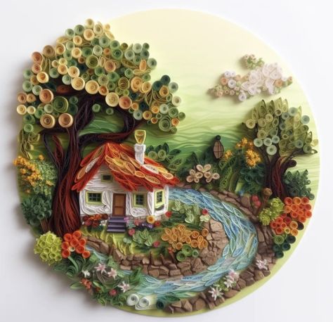 Paper Quilling Art Creative, Paper Quilling Sculpture, Paper Quilling Mountains, Quelling Design, Quiling Paper Ideas, Paper Crafts Simple, Quilling Painting, Construction Paper Art, Quill Art