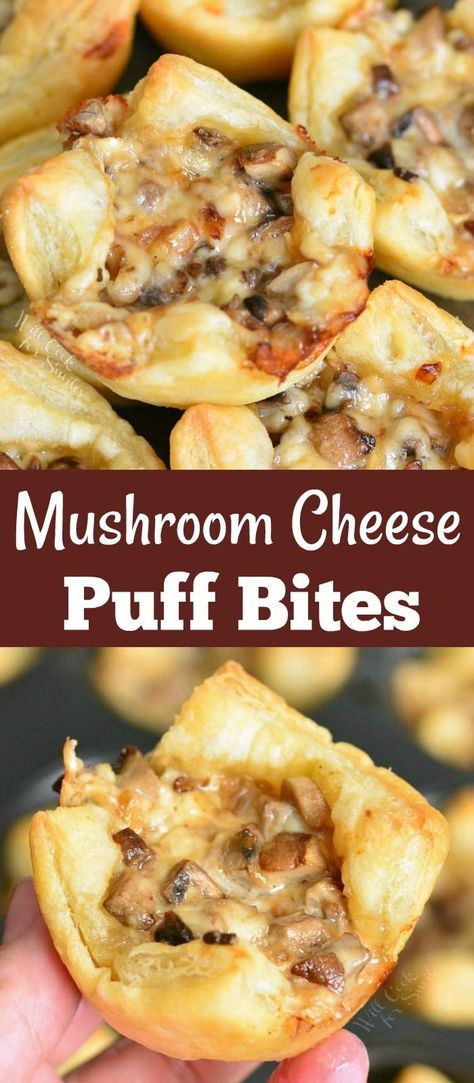 Mushroom Cheese Puff Bites, Mushroom Cheese Appetizer, Mushroom Cheese Ball, Mushroom Cups Appetizer, Mushroom Bites Appetizers, Crescent Roll Bites, Mushroom Crescent Roll Appetizer, Mushroom Turnovers Appetizers, Sliced Mushroom Appetizer