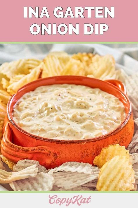 Savor the rich flavor of Ina Garten Onion Dip! This dip is a luxurious blend of pan-fried caramelized onions and creamy ingredients, creating a decadent dip that's perfect for chips or veggies. Each bite of this French onion dip is a journey of taste, with the caramelized onions offering a sweet depth that beautifully contrasts the tangy creaminess. Get the easy recipe inspired by culinary queen Ina Garten, the Barefoot Contessa. This copycat recipe is a must-make for any gathering. Homemade Onion Dip, French Onion Dip Recipe, Homemade French Onion Dip, Best Dips, Best Copycat Recipes, Onion Dip Recipe, Caramelized Onion Dip, Tv Recipes, French Onion Dip