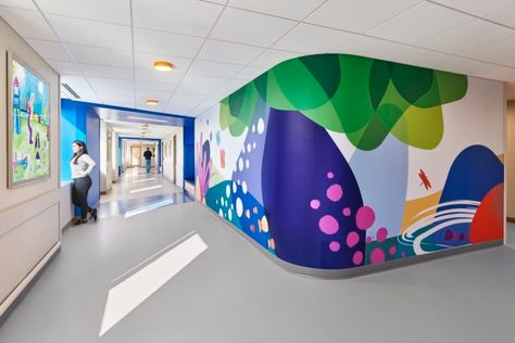 UPMC Pinnacle Harrisburg, Pediatrics Unit - Healthcare Snapshots School Folder Design, Kidmin Decor, Interactive Art Wall, Hospital Mural, Pediatrics Office, Healthcare Snapshots, Hospital Art, Swimming School, Pet Store Design