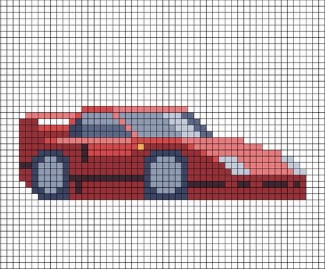 A pixel art template of the Ferrari F-40 car from its side - still showing the bonnet (trunk for Americans). Bmw Pixel Art, Car Pixel Art, Pixel Car, Easy Perler Beads Ideas, F1 Art, Easy Pixel Art, Pixel Art Templates, Pixel Drawing, Pixel Crochet