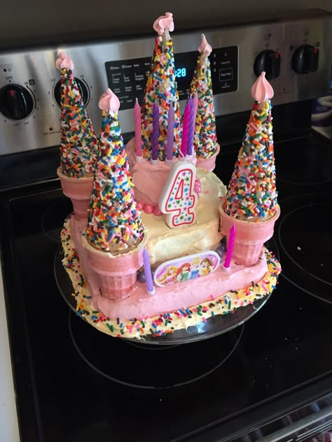 Princess Castle Cupcakes, Chocolate Princess Birthday Cake, Birthday Cake Eight Year Old, Easy Princess Castle Cake, Princess Cake Homemade, Number 4 Princess Cake, Diy Princess Castle Cake, Candy Castle Cake, Chocolate Princess Cake