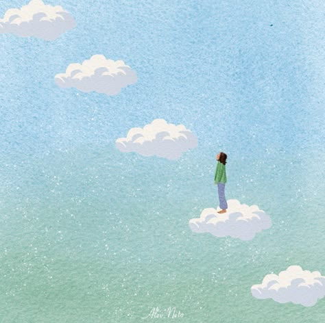 Clouds Illustration Art, Positivity Illustration, Heaven Illustration, Positive Artwork, Soothing Art, Clouds Illustration, Heaven Painting, Sky Illustration, Rewire Your Brain