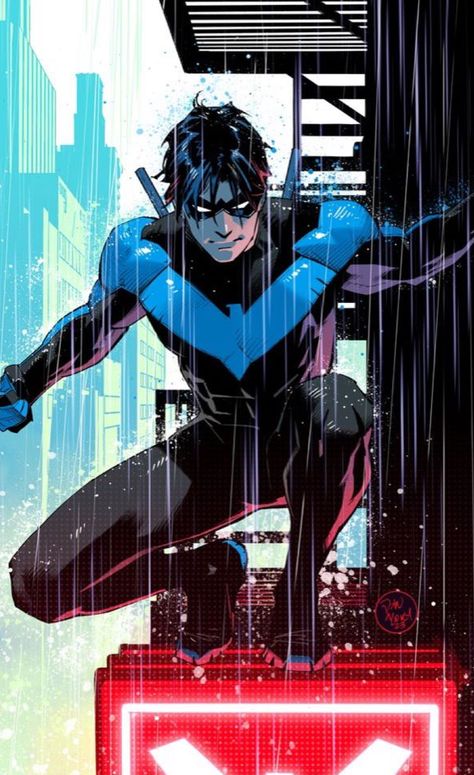 Nightwing Art, Nightwing Wallpaper, Nighwing, Nightwing And Batgirl, Dan Mora, Arte Dc Comics, Batman Comic Art, Superhero Wallpaper, Batman Family