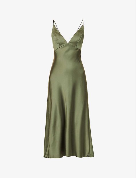 A Line Slip Dress, Satin Dresses Midi, Silk Simple Dress, V Neck Satin Dress, Prom Dresses Midi, Satin Dress Midi, Satin Green Dress, Slip Dress Satin, Slip Dress Midi