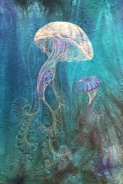 Seascape Quilts, Quilted Wall Hangings Patterns, Ocean Quilt, Gcse Textiles, Fish Quilt, Wall Hanging Pattern, Sea Quilt, Landscape Art Quilts, Landscape Quilt