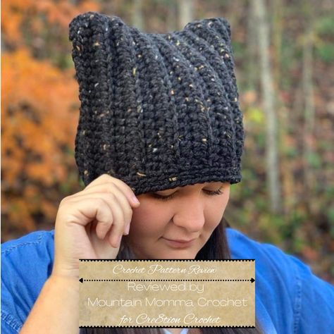 Chunky Cat Ear Beanie - Crochet Pattern Review - Cre8tion Crochet Cat Ear Crochet Hat Free Pattern, Crochet Ushanka Hat, Crochet Cat Beanie Free Pattern, Cat Ear Beanie Crochet Pattern, Cat Ear Hat Pattern, Chunky Beanie Crochet Pattern, Crochet Patterns Clothes, Crochet Cat Ear Beanie, Crochet Cat Beanie