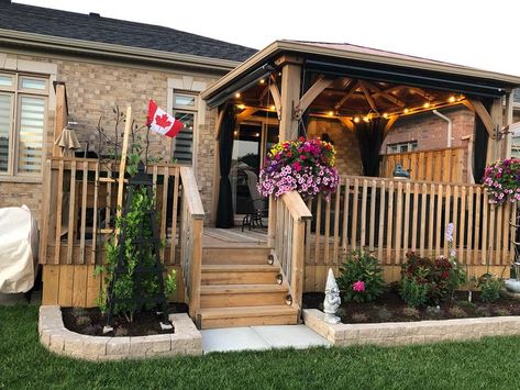 Our deck has southern exposure ☀️ and that makes this gazebo a beautiful addition - Yardistry Structures - Gazebos, Pavilions and Pergolas Gazebo For Deck, Built In Gazebo On Deck, Costco Patio Gazebo, Deck Gazebo, Small Backyard Decks, Porch Gazebo, Patio Screen, Gazebo On Deck, Patio Deck Designs