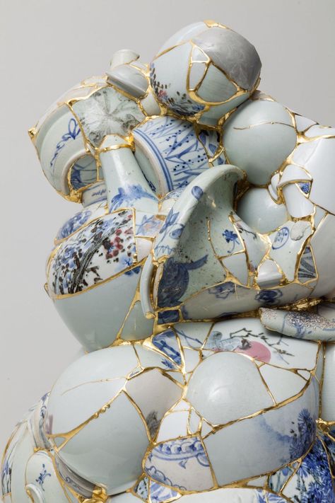 Translated Vase (TVW 6), 2013 (detail), ceramic shards, epoxy, 24k gold leaf, 27 x 26 x 27 1/2 inches Shattered Porcelain, Ceramic Containers, Kintsugi Art, Dangerous Liaisons, Contemporary Arts, Colossal Art, Modern Crafts, Versace Home, Film Photo