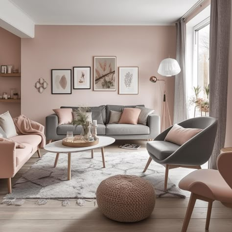 Salon rose poudré et gris : 9 idées déco pour s'inspirer Grey And Pink Living Room, Cozy Grey Living Room, Living Room Color Combination, Pastel Living Room, Stylish Living Room Furniture, Seattle Apartment, Room Color Combination, Hallway Ideas Bloxburg, Latest Living Room Designs