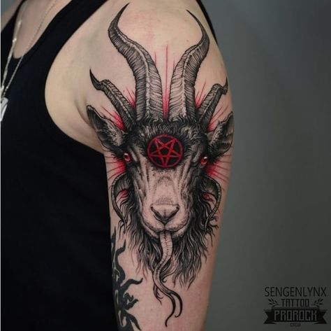 Satanic Tattoo Design, Gotik Tattoo, Satanic Tattoos, Occult Tattoo, Goat Head, Devil Tattoo, Demon Tattoo, Scary Tattoos, Theme Tattoo