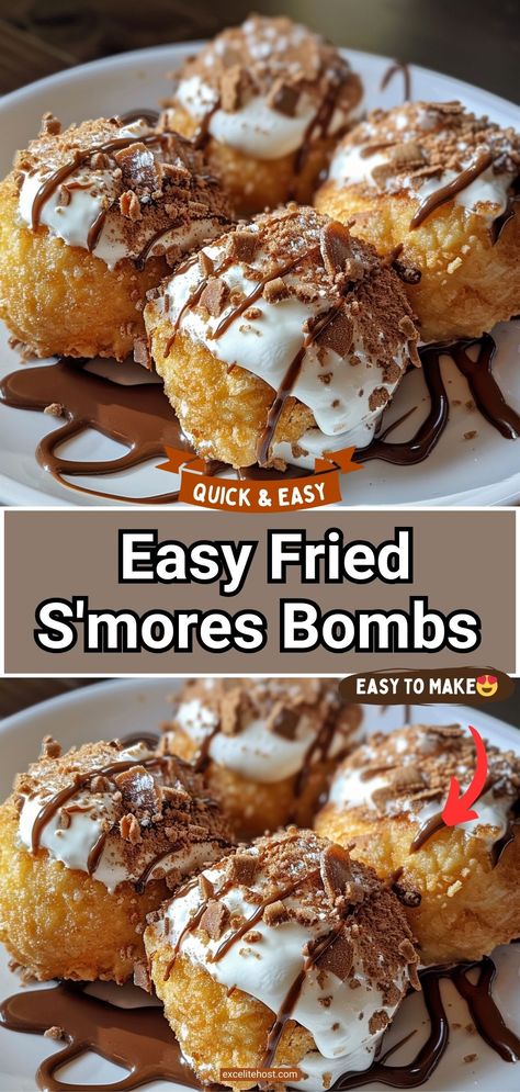 Ingredients: 1 package of large marshmallows 1/2 cup chocolate Deep Fried Smores, S'mores Recipes, Fried Smores Balls, Campfire Snacks Fire Pits, Bonfire Desserts, Easy Smores Dessert, Fried Smores, Game Day Desserts, Smores Recipes