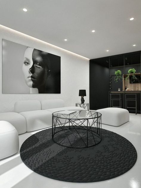 White Flooring, Modern Apartment Decor, Black And White Living Room, Apartment Living Room Design, White Living Room, Home Design Living Room, Apartment Decor Inspiration, Dream House Interior, Decor Home Living Room