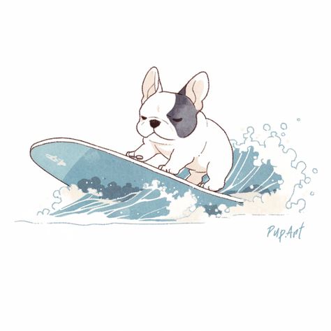 Introducing our new anime artwork featuring an adorable French bulldog pup riding a surfboard! 🐶🌊 If you're passionate about French bulldogs and surfing, this artwork is perfect for you. Express your love for these amazing creatures and the thrilling sport of surfing by getting one of our paintings, canvases, or clothes with this unique design. 🎨👕🖼️ Dive into the world of surfer dogs and showcase your style with our exclusive collection. Click the pin to check out these amazing products. 🛒 Dog Surfing Illustration, Frenchie Illustration, Surfing Wallpaper, French Bulldog Drawing, Anime Mood, Dog Shirt Design, French Bulldog Tattoo, Surf Tattoo, July Challenge