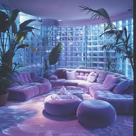 80s, 90s, retro style, vintage, miami, 70s, old, interior, design, luxury, midcentury modern, 80s aesthetic, home decor, glass brick 2000s Modern Interior Design, Miami Vice Decor Interior Design, 80s Conversation Pit, 2000s Apartment Living Room, 90s Luxury Interior, Retro Futurism Aesthetic Room, Home Decor 80s, Miami 80s Aesthetic Decor, 90s Pastel Aesthetic