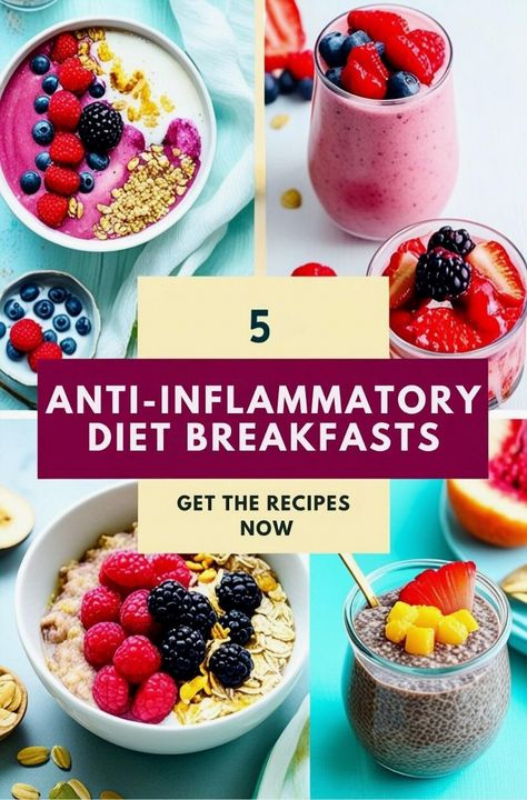 Kick off your day on a healthy note with five scrumptious breakfasts designed to combat inflammation. These simple recipes are rich in antioxidants, fiber, and healthy fats, providing essential nutrients to keep you energized and inflammation-free. Perfect for anyone on a wellness journey or embracing clean eating habits. Delicious Anti Inflammation Recipes, Anti Inflammation Diet Plan, Easy Anti Inflammation Diet Recipes, Eoe Diet Recipes, Anti Immflamatory Recipes Lunch, Anti Inflammation Meal Plan, Anti Inflammation Recipes Meals, Anti Inflammation Breakfast, Anti Inflammation Diet Recipes