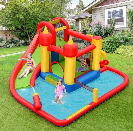 BOUNTECH Inflatable Water Slide, Water Bounce House Combo for Kids Backyard Outdoor Fun with Splash Pool, Climbing Wall, Basketball Hoop, Blow up Waterslides Park Inflatables for Kids Party Gifts Slide House, Water Bounce House, Kids Water Slide, Blow Up Water Slide, Water Slide Bounce House, Bounce House With Slide, Kids Castle, Backyard Toys, Basketball Rim