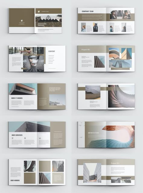 Square Architecture Brochure Template InDesign. 20 Pages. Architectural Brochure Design Layout, Square Booklet Design Layout, Indesign Templates Architecture, Contemporary Brochure Design, Brochure Square Design, Square Page Layout Design, Indesign Layout Architecture, Booklet Architecture Layout, Material Catalogue Architecture