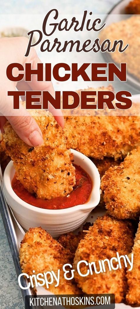 Learn how to make the crispy air fryer chicken tenders recipe that's easy, healthy, perfect for kids, can be frozen and is one of the best air fryer chicken recipe. Use boneless chicken breasts or tenderloins for an irresistible garlic parmesan flavor. Get this panko breaded air fryer chicken tenders recipe at kitchenathoskins.com. Easy Panko Chicken Tenders, Weight Watchers Chicken Tenders Recipes, Dorito Chicken Tenders Air Fryer, Skinless Chicken Tender Recipes, Air Fryer Garlic Parmesan Chicken Tenders, Breaded Airfry Chicken, Tenderloins Chicken Recipes, Air Fryer Panko Chicken Tenders, Healthy Chicken Tender Recipes Air Fryer