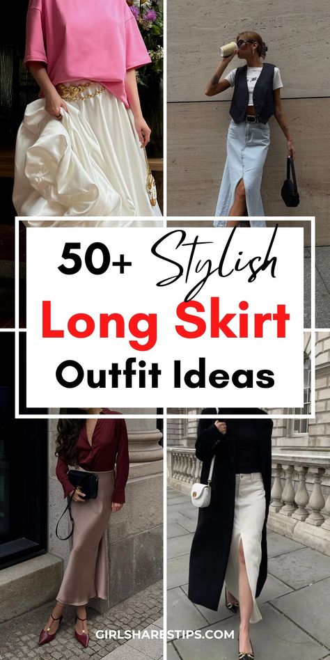 50+ Stylish Long Skirt Outfit Ideas for Every Season Korean Long Skirt Outfits, Long Skirt Outfits Black, Casual Long Skirt Outfits, How To Style Long Skirts, Outfits Aesthetic Long Skirt, Korean Long Skirt, Skirt Outfits Maxi, Long Skirt Outfits Korean, Skirt Outfits Long