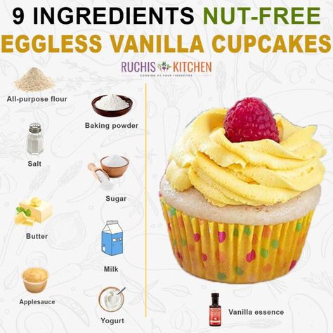 Eggless Cupcakes Recipes, Eggless Cupcake Recipe, Eggless Vanilla Cupcakes, Eggless Cupcakes, Egg Free Desserts, Egg Allergy, Vanilla Cupcake Recipe, Eggless Desserts, Recipe Step By Step