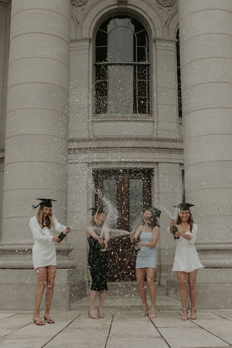 Nurse Graduation Pictures Champagne, Pop Champagne Pictures, Graduation Group Photoshoot, Champagne Popping Pictures, Champagne Photoshoot, Hot Tub Party, Stay Toxic, Nursing School Graduation Pictures, Senior Graduation Pictures