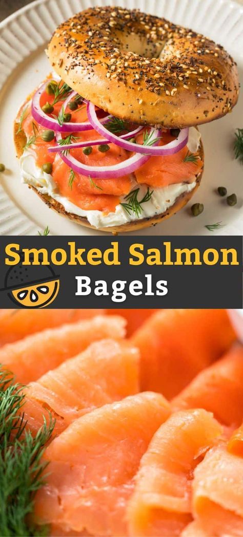 Smoked Salmon Bagel (lox bagel) with herb cream cheese is such a classic and elegant breakfast, lunch or brunch recipe, that can be put together easily and quickly. An open face salmon bagel sandwich can be customized to your taste. Red onion, fresh dill and briny capers are one of our favorite combos! #salmon #lemonblossoms #brunch Bagels And Lox Recipe Smoked Salmon, Smoked Salmon Bagel Sandwiches, Salmon Bagel Sandwich, Smoked Salmon Bagel Recipe, Salmon Bagel Breakfast, Salmon Sandwich Recipes, Bagel Lox, Lox Recipe, Lox Bagel