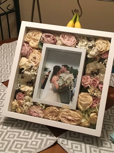 10 Wedding Photo Frame Ideas for your photos| Photojaanic Wedding Shadow Box, Wedding Bouquet Preservation, Framed Wedding Photos, Flower Shadow Box, Bouquet Preservation, Future Wedding Plans, Cute Wedding Ideas, Wedding Keepsakes, Wedding Memorial