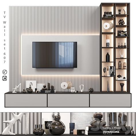 TV Wall | set 607 - TV Wall - 3D model Tv Cabinet Wall Design, Luxury Interior Design Living Room, Tv Room Decor, Modern Tv Room, Modern Tv Unit Designs, Tv Unit Furniture Design, Tv Unit Decor, Cozy Interior Design, Luxury Closets Design