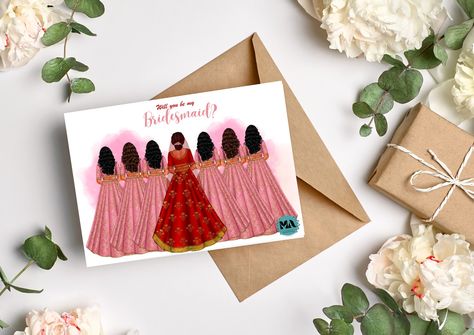 Our personalised bridesmaid cards are perfect way to make your bridesmaids feel special on your wedding day.Whether you're asking them to join your bridal squad in a bridesmaid proposal,or thanking them for standing by your side,our cards make a uniqe gift that is beautifully personalised and printed onto luxurious thick cardstock. Ways To Ask Bridesmaids, Bridesmaid Invitations, Haldi Wedding, E Invitation, Bridal Squad, Asking Bridesmaids, Bridesmaid Invitation, Bridesmaid Card, Bridesmaid Gift Boxes