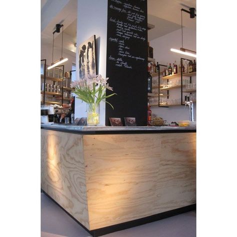 0 Plywood Counter, Concrete Worktop, Cafe Counter, Plywood Interior, Bar Inspiration, Decorative Boards, Retail Inspiration, Cafe Bistro, Counter Design