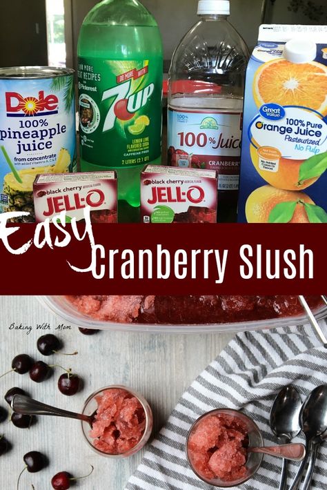 Easy Cranberry Slush with pineapple juice, cranberry juice, orange juice is a great summertime treat and is also good as a Christmas punch! Easy to make and delicious Cranberry Juice Pineapple Juice, Black Cherry Jello, Refreshing Fruit Drinks, Healthy Detox Drinks, Coffee Lemonade, Pineapple Juice Recipes, Easy Supper Recipes, Popcorn Recipes Easy, Cranberry Jello