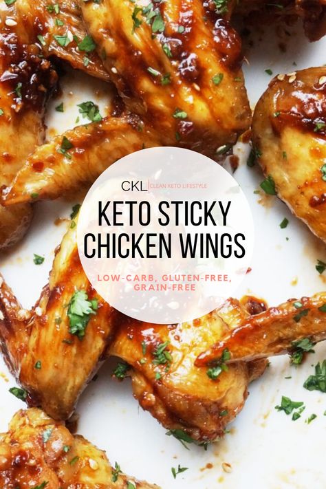 These Sticky Keto Chicken Wings are the perfect appetizer. They are spicy, tangy, and finger-licking good! These Sticky Wings are keto, low-carb, paleo, grain-free, dairy free, and gluten-free! Keto Wings, Keto Chicken Wings, Sticky Wings, Soy Garlic Chicken, Sticky Chicken Wings, Chicken Recipe Air Fryer, Braised Chicken Breast, Wing Sauce Recipes, Balsamic Vinegar Chicken