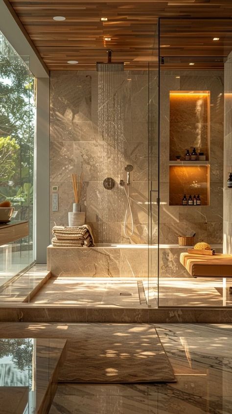 21+ Luxurious Master Bath Inspiration Ideas That Feel Elevated - From Lemons To Luxury Restroom Luxury Design, Master Suite Bathroom Luxury, Large Open Shower Master Suite, Luxurious Master Bath Ideas, Seating In Bathroom, Shower With Seat Walk In, Shower Only Master Bath, Luxury Shower Design Ideas, Relaxing Shower Ideas