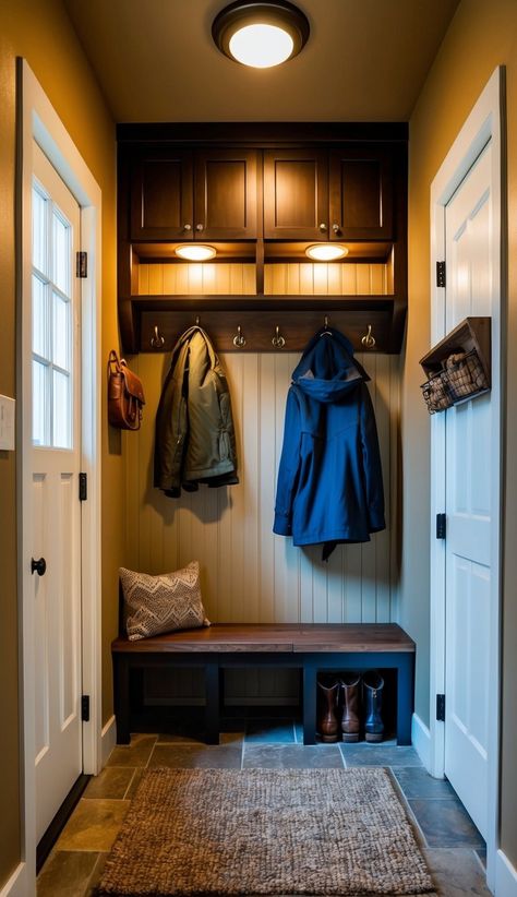 7 Mud Room Ideas for a Small Entryway Back Porch Mudroom Ideas, Space Saving Entryway Ideas, Mud Room Small Entryway, Mud Room Organization Tips, Small Mud Room Ideas Entryway Garage, Farm House Mud Room, Tiny Mudroom Ideas Entryway, Small Mudroom Ideas Entryway, Mudroom Design Ideas