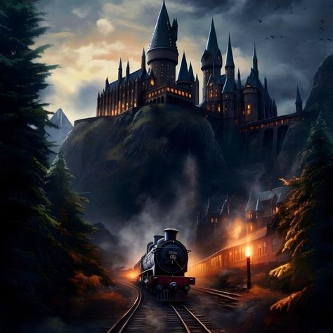 Painting Harry Potter, Poster Harry Potter, Harry Potter Wallpaper Backgrounds, Harry Potter Train, Harry Potter Castle, School Of Magic, Harry Potter Painting, Harry Potter Background, Harry Potter Poster