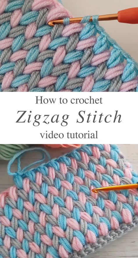 Crochet Zigzag Stitch To Use In Many Works - CrochetBeja Uncinetto Zig Zag, Zigzag Stitch, Crochet Stitches For Blankets, Clothes Tutorial, Crochet Stitches Free, Confection Au Crochet, Crochet Blanket Designs, Mode Crochet, Easy Crochet Stitches