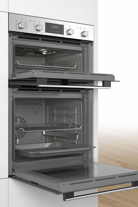 A double oven is great for offering more cooking room and only needing a slightly more space than a single oven. Built In Double Ovens, Kitchen Words, Best Oven, Stainless Steel Oven, Single Oven, Bath Shower Mixer Taps, Price Offer, Electric Oven, Double Oven